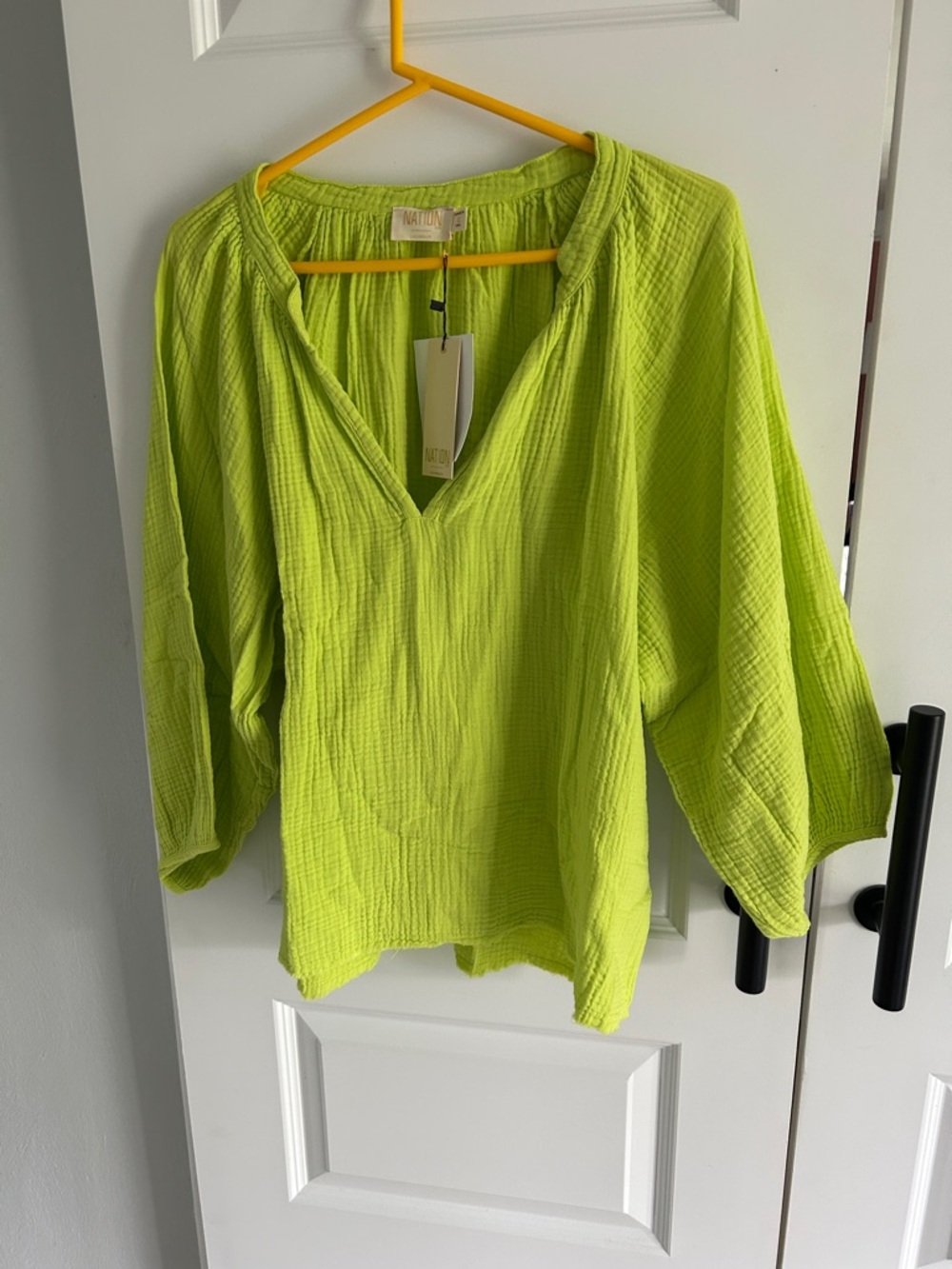 Anthro Nation Los Angeles Chartreuse  green cotton Gauze V-Neck‎ Tunic large